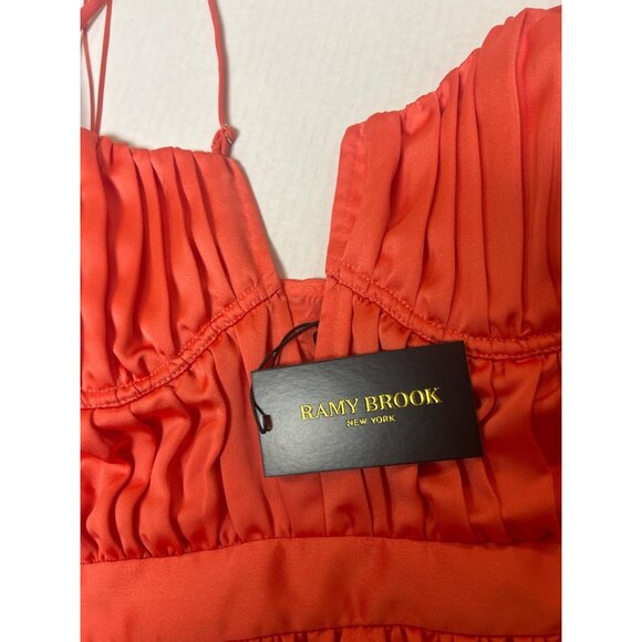 RAMY BROOK Becky Plunge Neck Satin Gown Guava Size 4 NWT $645 - Picture 5 of 7